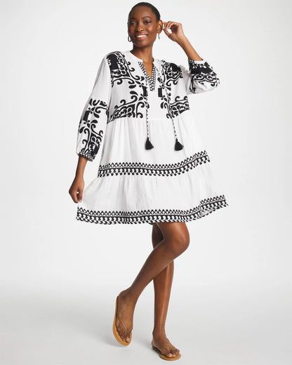 Chico's Hot Sale - Woven Printed Swim Cover-Up Dress Alabaster