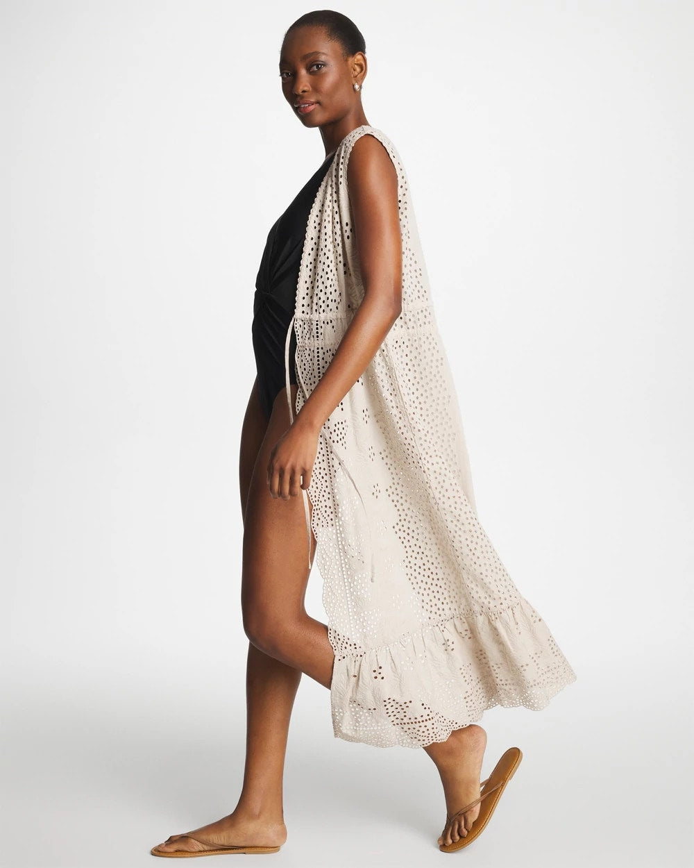 Chico's Customer Favorite - Woven Eyelet Swim Cover-Up Dress Smokey Taupe