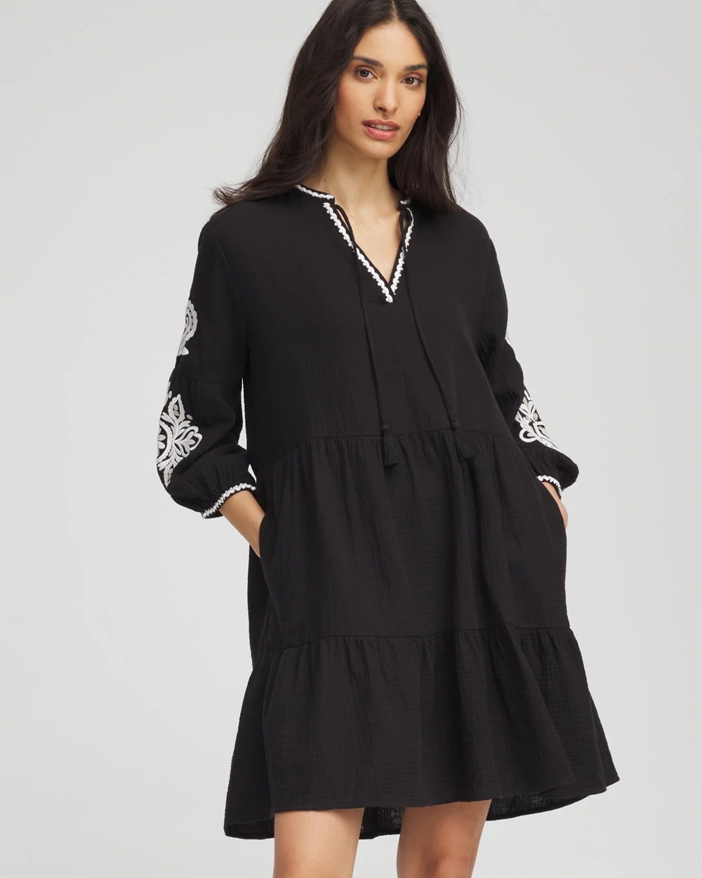 Chico's Signature - Woven Embroidered Swim Cover-Up Black