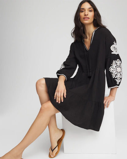 Chico's Signature - Woven Embroidered Swim Cover-Up Black