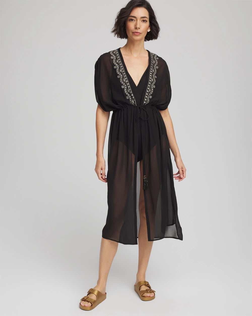 Chico's Recommended - Miraclesuit® Beach Embroidered Long Kimono Black