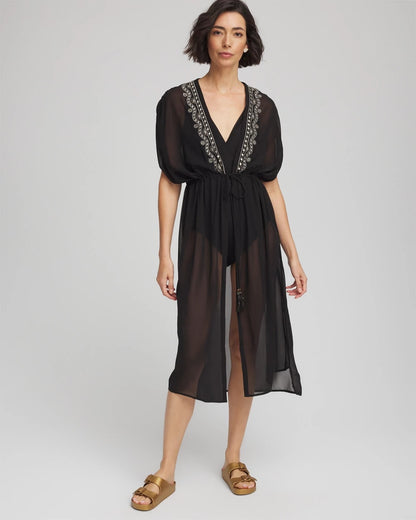 Chico's Recommended - Miraclesuit® Beach Embroidered Long Kimono Black