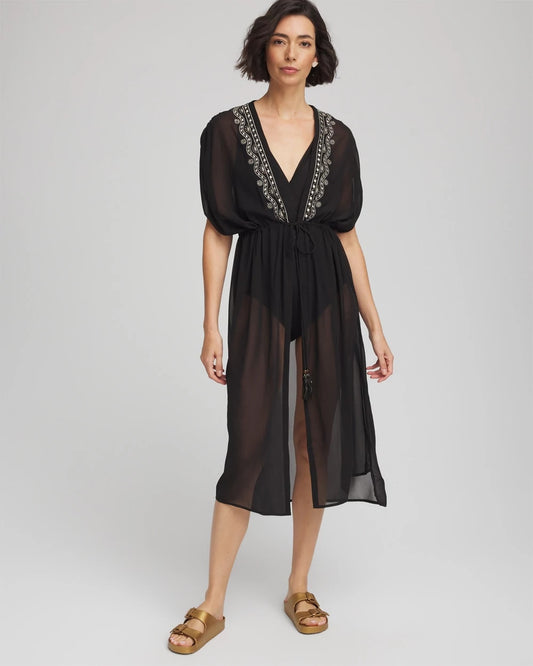 Chico's Recommended - Miraclesuit® Beach Embroidered Long Kimono Black