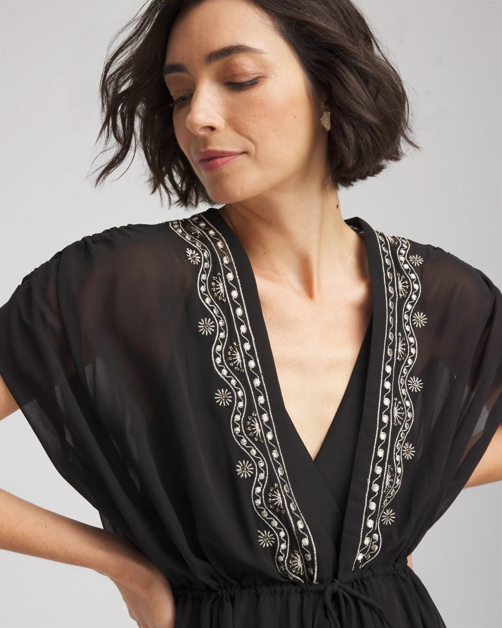 Chico's Recommended - Miraclesuit® Beach Embroidered Long Kimono Black