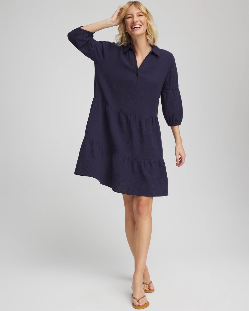 Chico's Deals - Woven Tiered Swim Cover-Up Dress Passport Blue