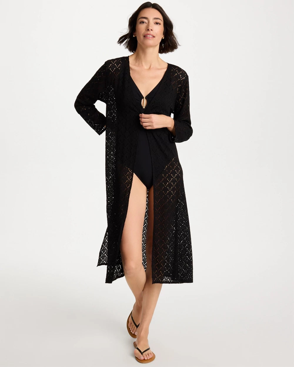 Chico's Discount - Long Knit Swim Cover-Up Black