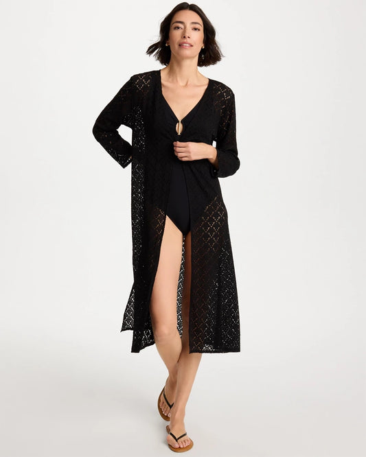 Chico's Discount - Long Knit Swim Cover-Up Black