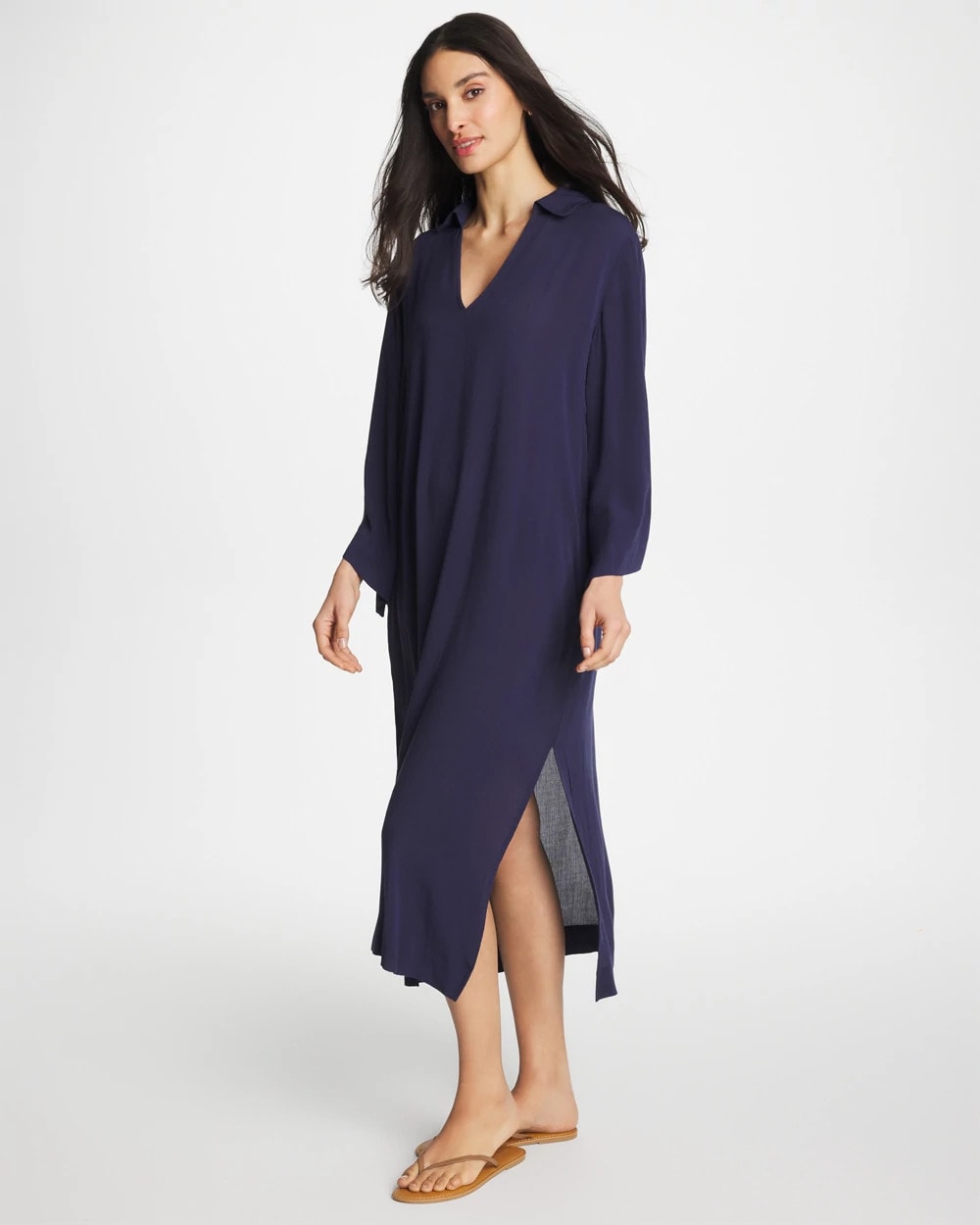 Chico's Popular - Woven Collar Swim Cover-Up Passport Blue