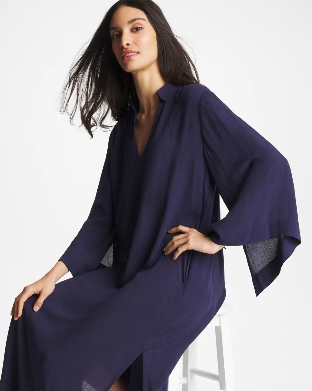 Chico's Popular - Woven Collar Swim Cover-Up Passport Blue