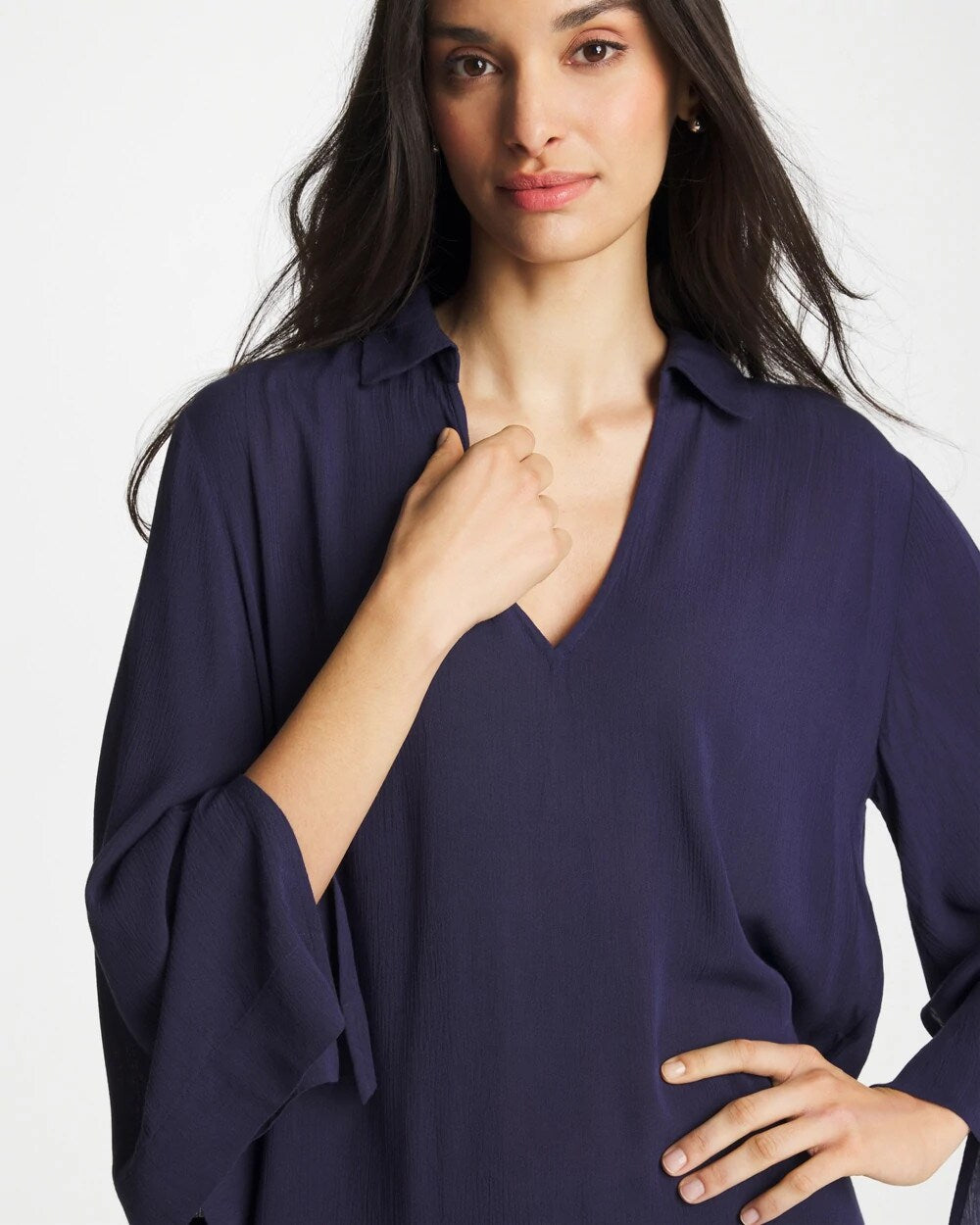 Chico's Popular - Woven Collar Swim Cover-Up Passport Blue