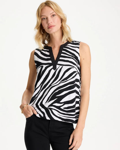 Chico's Deals - Zebra Cotton-Stretch Notch Neck Tank Black