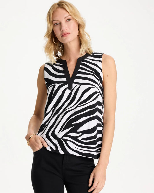 Chico's Deals - Zebra Cotton-Stretch Notch Neck Tank Black