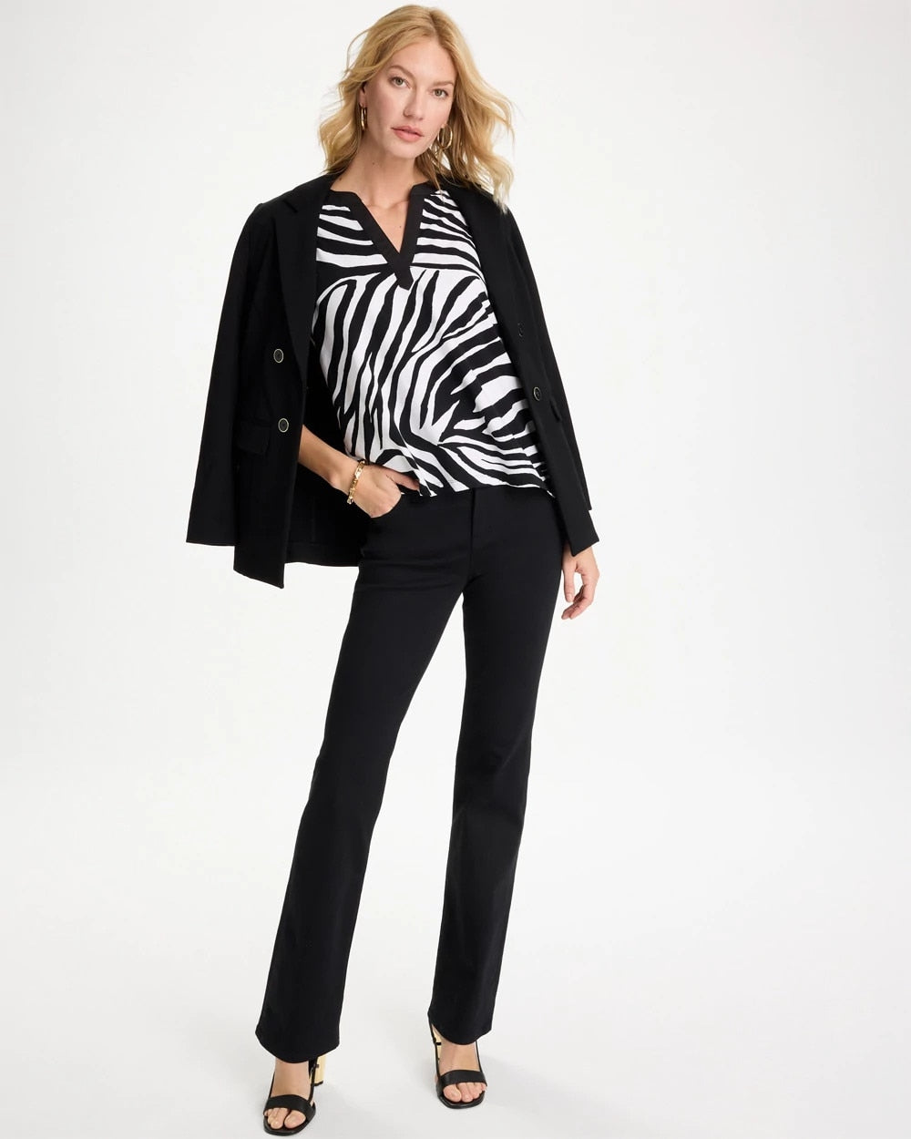 Chico's Deals - Zebra Cotton-Stretch Notch Neck Tank Black