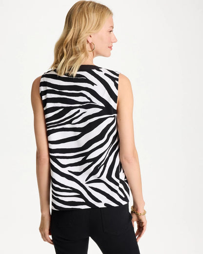 Chico's Deals - Zebra Cotton-Stretch Notch Neck Tank Black