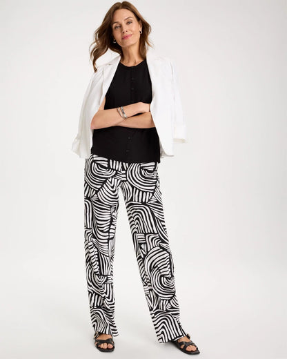 Chico's Best Seller - Geo Pull-On Wide-Leg Linen Pants Alabaster