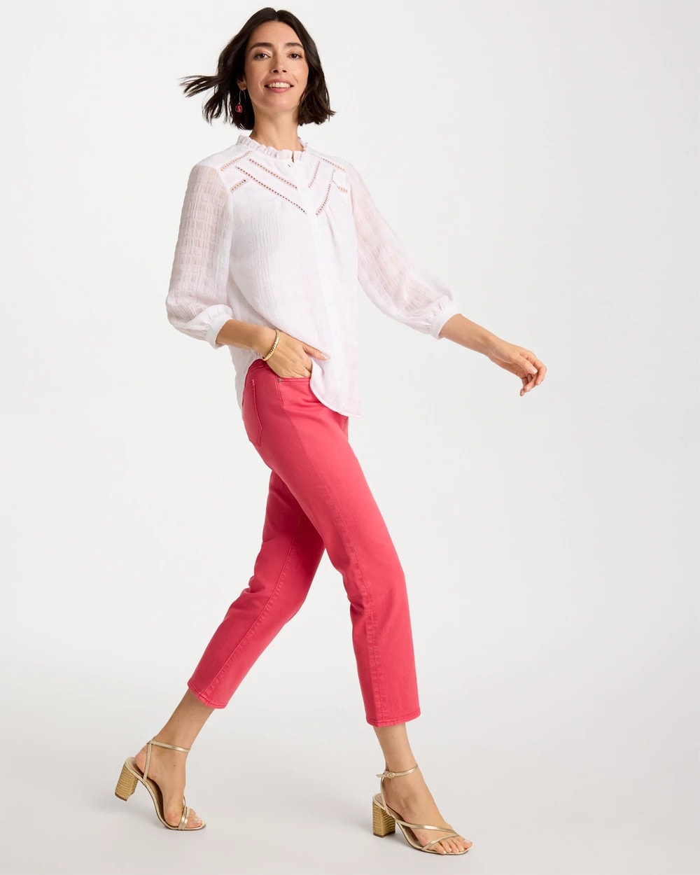Chico's Everyday - Girlfriend Roll Cuff Crop Jeans Hot Honeysuckle