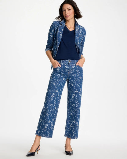 Chico's Top Pick - Girlfriend Wide Floral Crop Jean Indigo