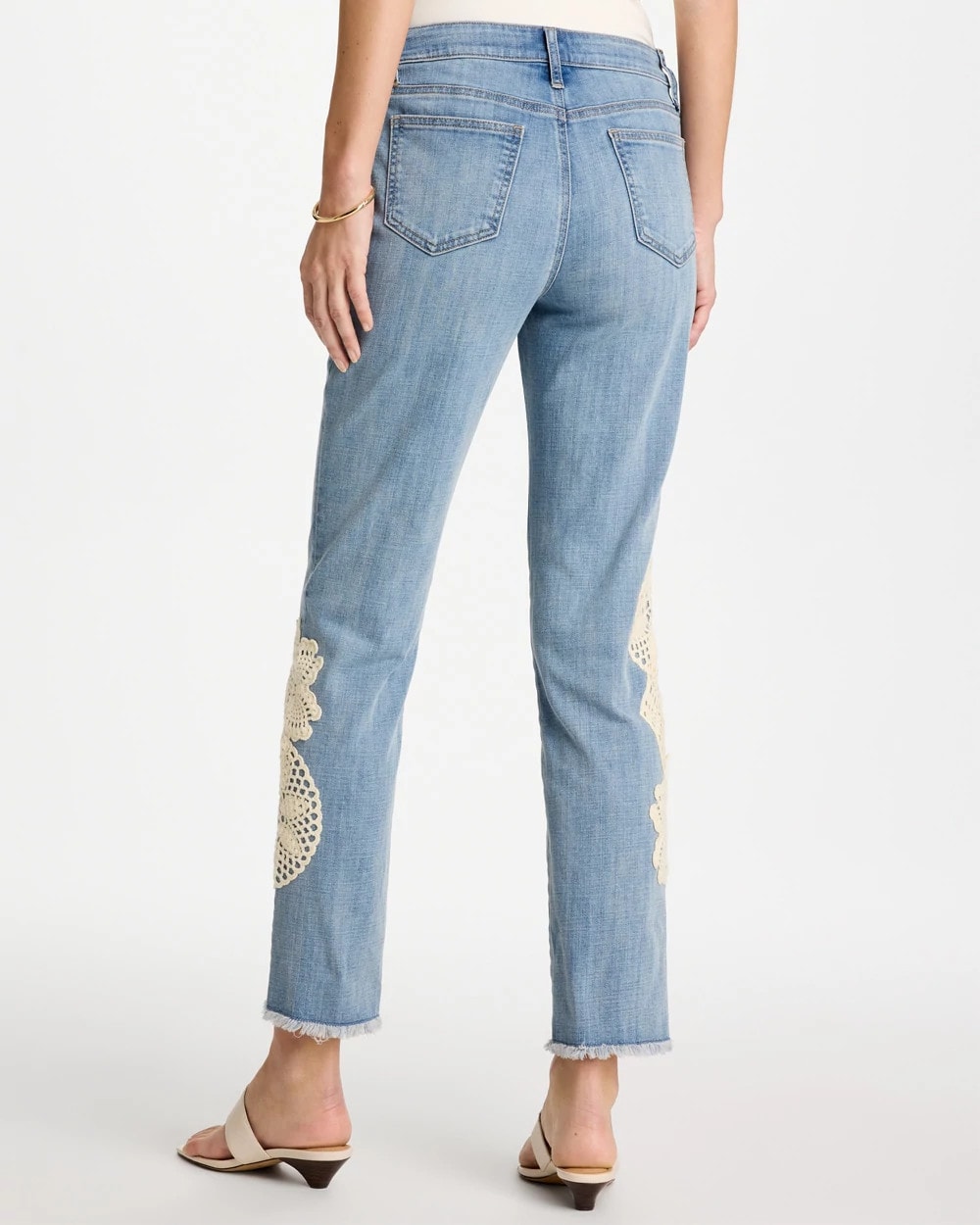 Chico's Classic - Girlfriend Slim Crochet Fray Ankle Jeans Coral Reef Indigo