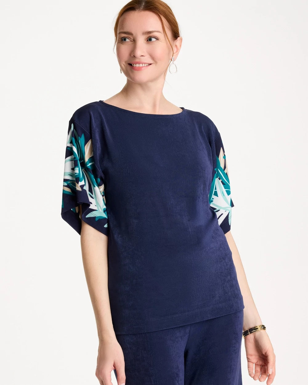 Chico's Deals - Travelers™ Printed Kimono Sleeve Top Kings Navy
