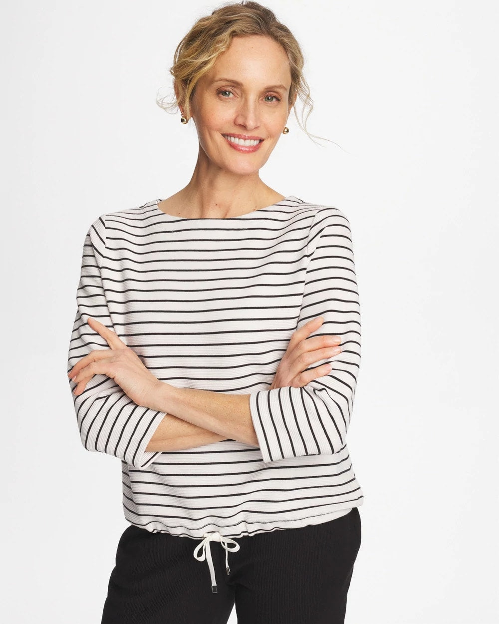 Chico's Best Seller - Zenergy® Striped Ottoman Drawstring Top Black