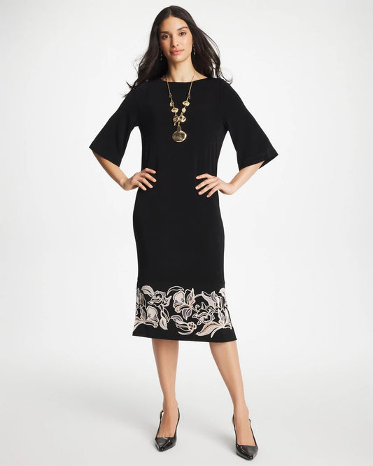 Chico's Signature - Travelers™ Border Kimono Sleeve Dress Travelers Black