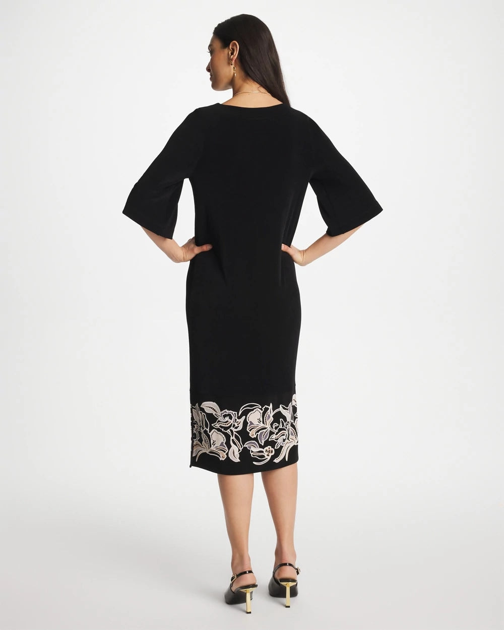 Chico's Signature - Travelers™ Border Kimono Sleeve Dress Travelers Black