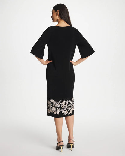 Chico's Signature - Travelers™ Border Kimono Sleeve Dress Travelers Black