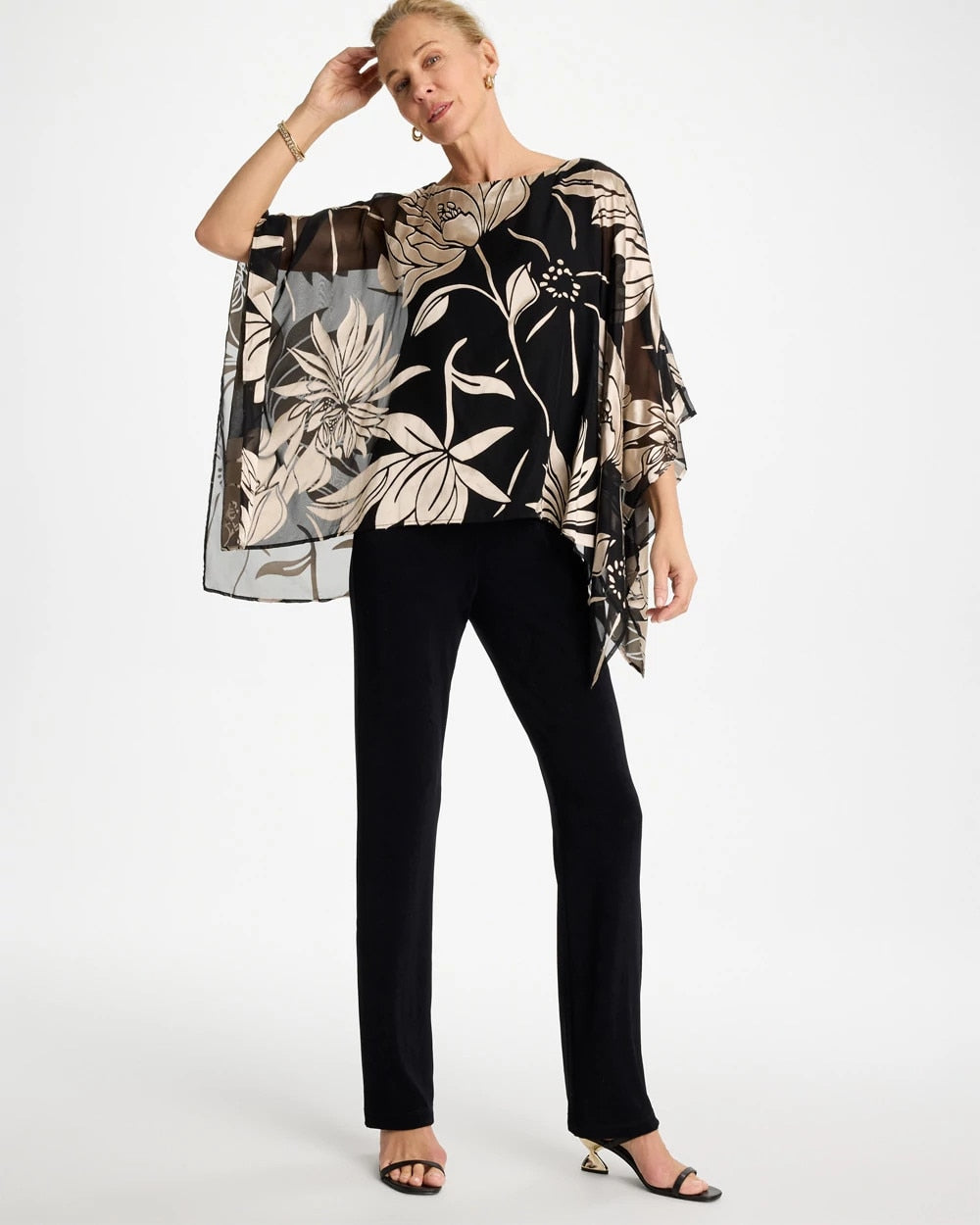 Chico's Top Pick - Travelers™ Burnout Floral Chiffon Top Travelers Black