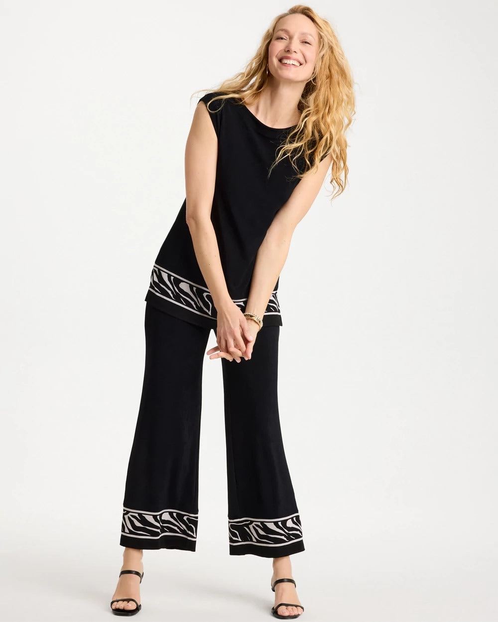 Chico's Popular - Travelers™ Abstract Zebra Trim Tunic Travelers Black
