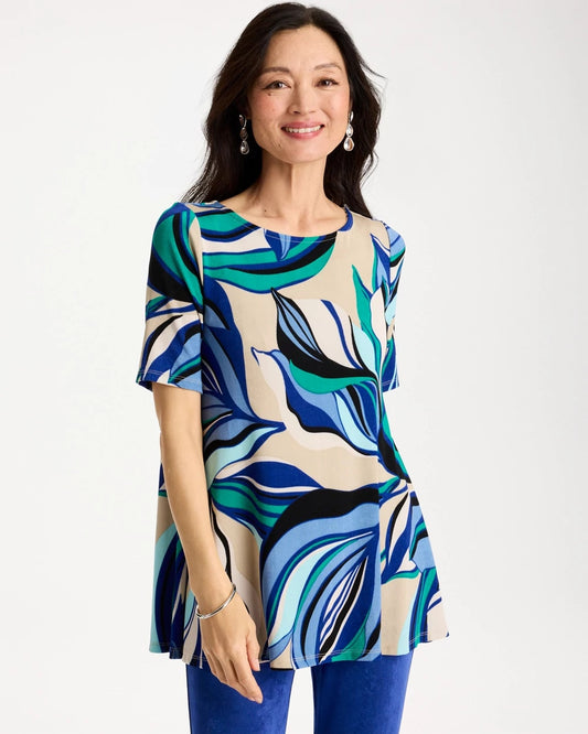 Chico's Top Pick - Travelers™ Marble Flora Swing Tunic Rich Cobalt