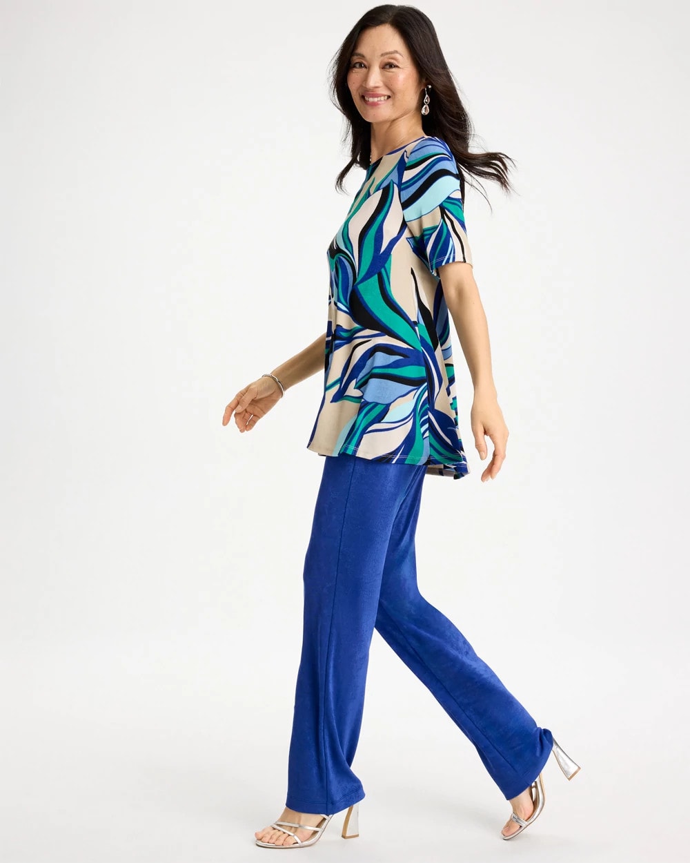 Chico's Top Pick - Travelers™ Marble Flora Swing Tunic Rich Cobalt