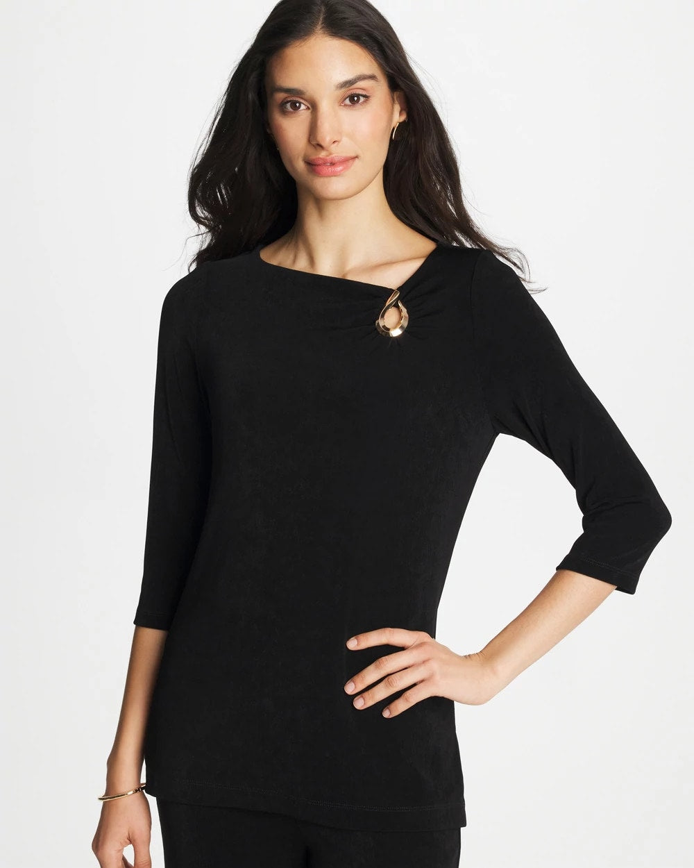 Chico's Discount - Travelers™ Hardware 3/4 Sleeve Tunic Travelers Black