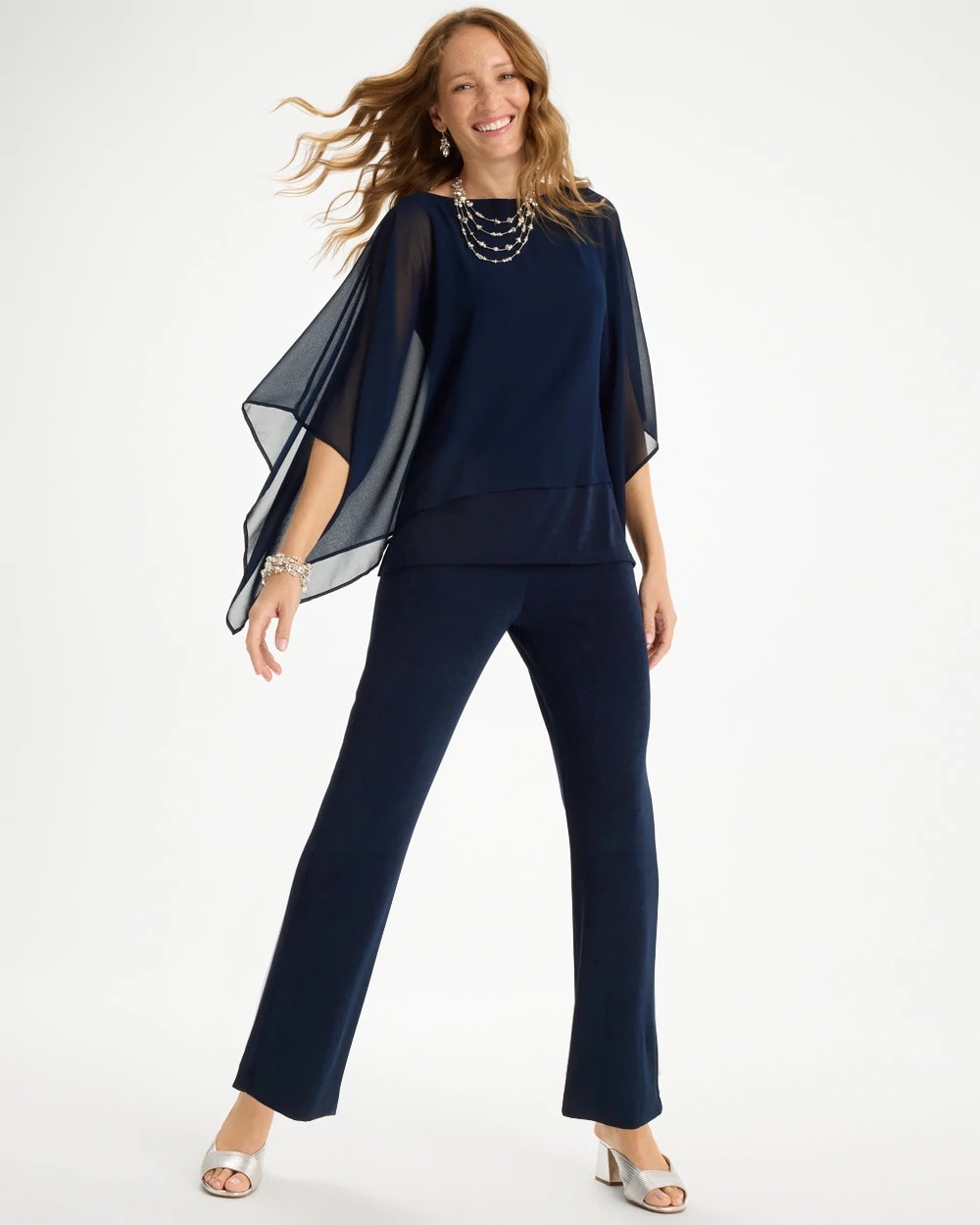 Chico's Exclusive - Travelers™ Chiffon Layered Top Travelers India Ink