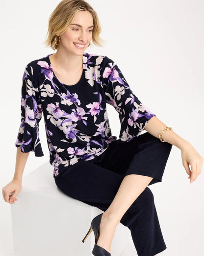Chico's New - Travelers™ Amethyst Iris Flounce-Sleeve Top Travelers India Ink