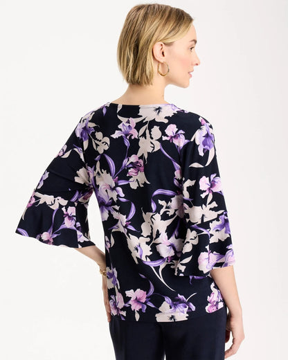 Chico's New - Travelers™ Amethyst Iris Flounce-Sleeve Top Travelers India Ink