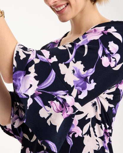 Chico's New - Travelers™ Amethyst Iris Flounce-Sleeve Top Travelers India Ink