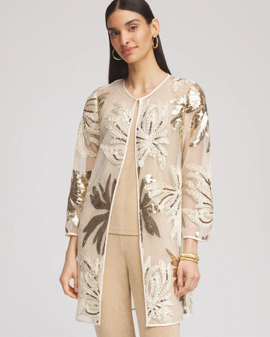 Chico's Classic - Travelers™ Collection Sequin-Mesh Jacket Modern Ecru