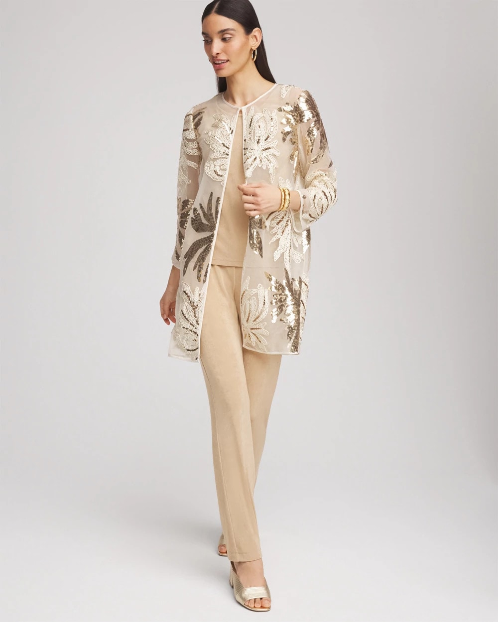 Chico's Classic - Travelers™ Collection Sequin-Mesh Jacket Modern Ecru