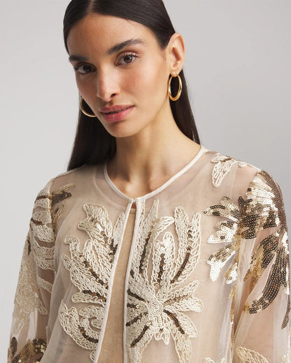 Chico's Classic - Travelers™ Collection Sequin-Mesh Jacket Modern Ecru