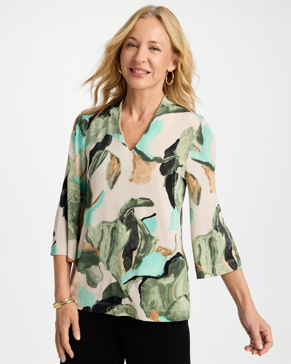 Chico's Everyday - Travelers™ Bloom V-Neck Kimono Top Kelp Forest