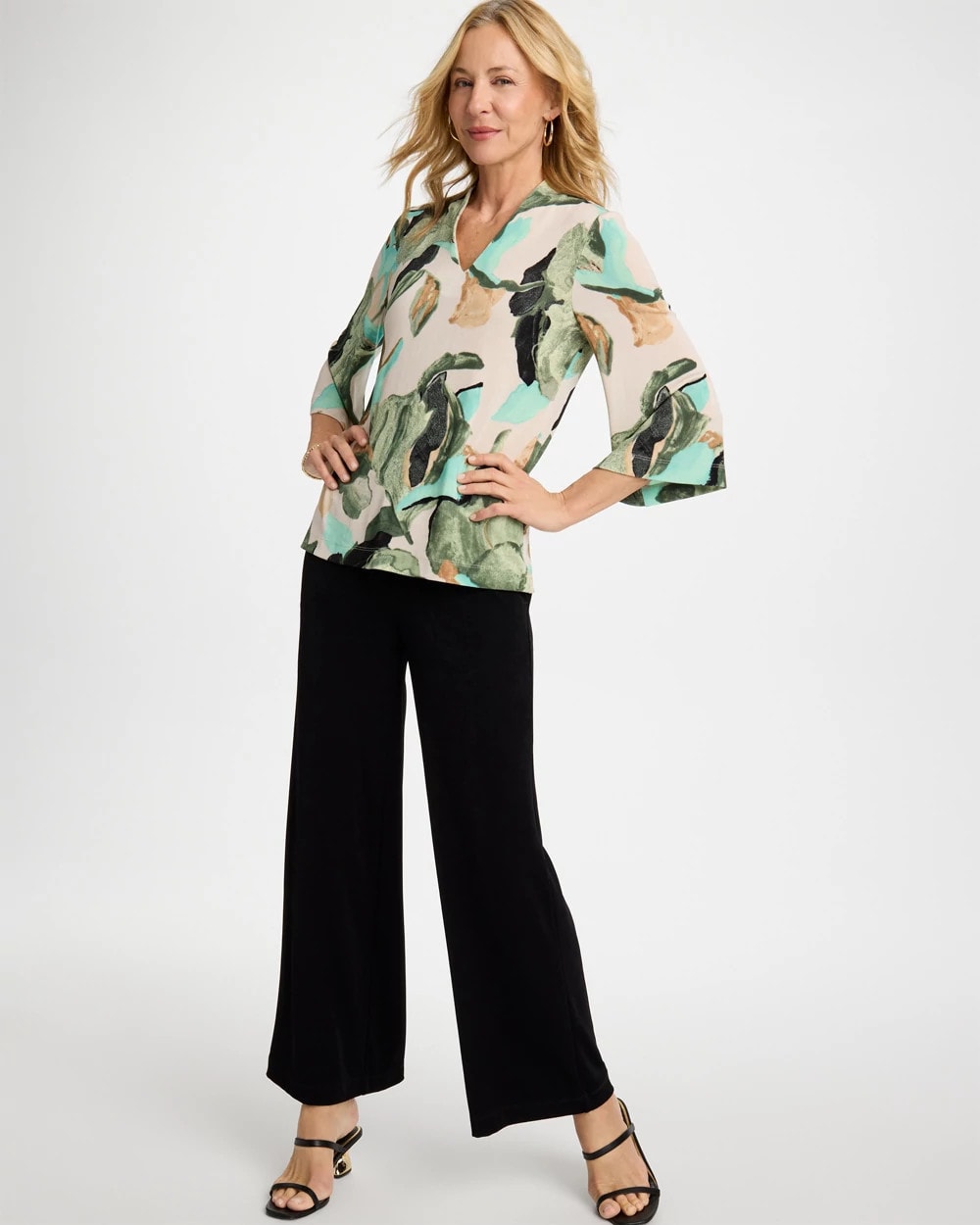 Chico's Everyday - Travelers™ Bloom V-Neck Kimono Top Kelp Forest