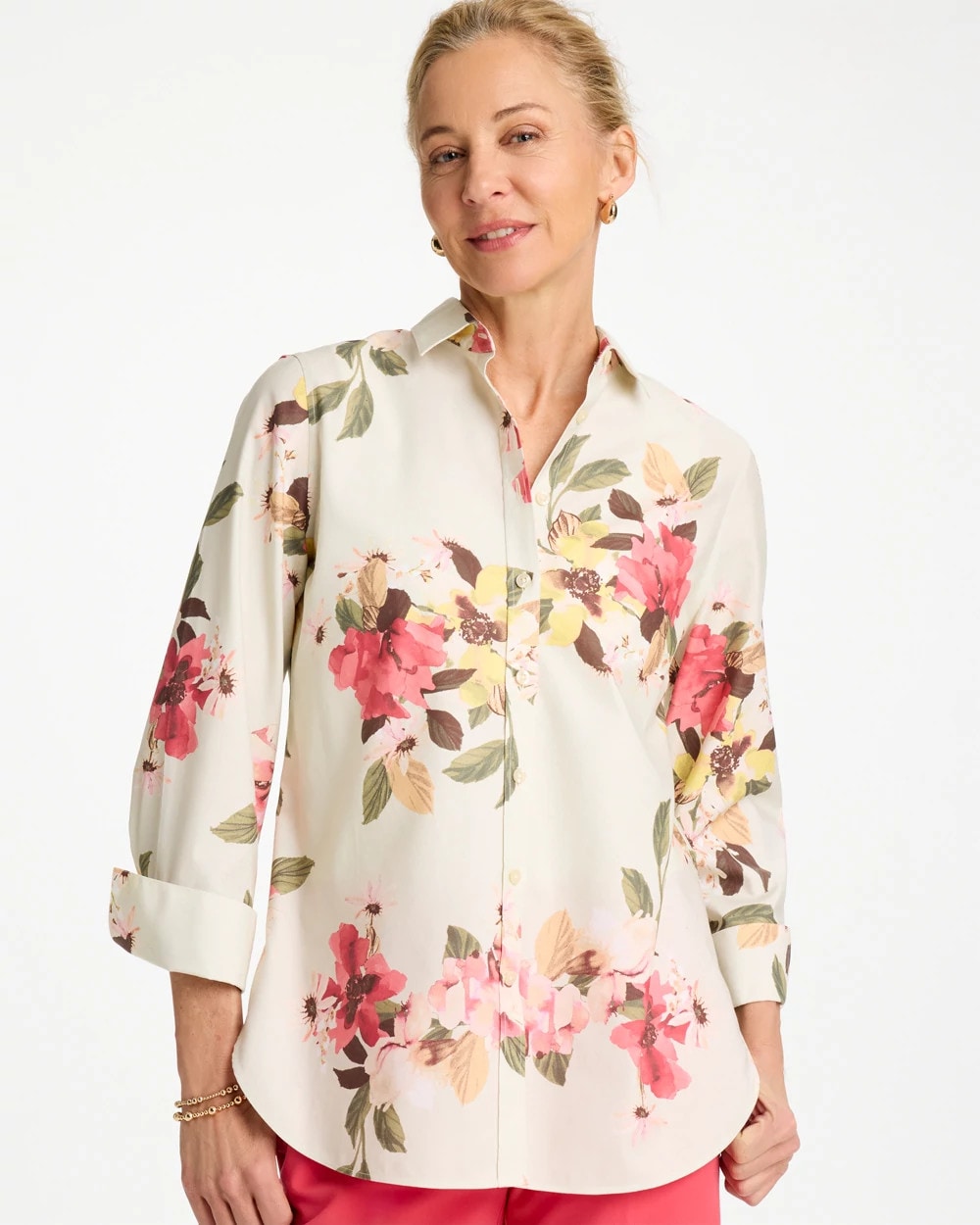 Chico's Recommended - No Iron™ Printed Stretch Shirt Hot Honeysuckle