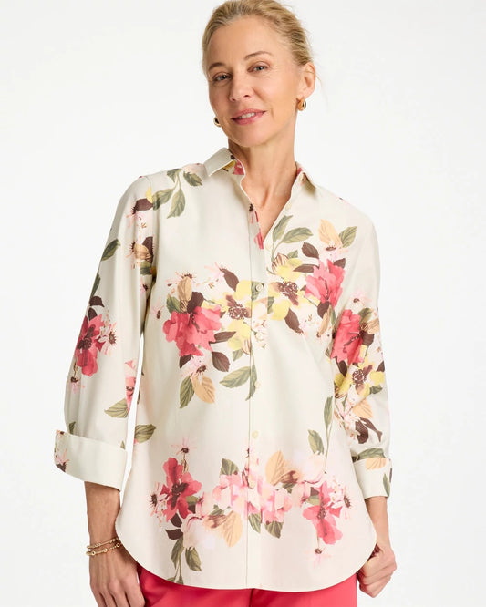 Chico's Recommended - No Iron™ Printed Stretch Shirt Hot Honeysuckle