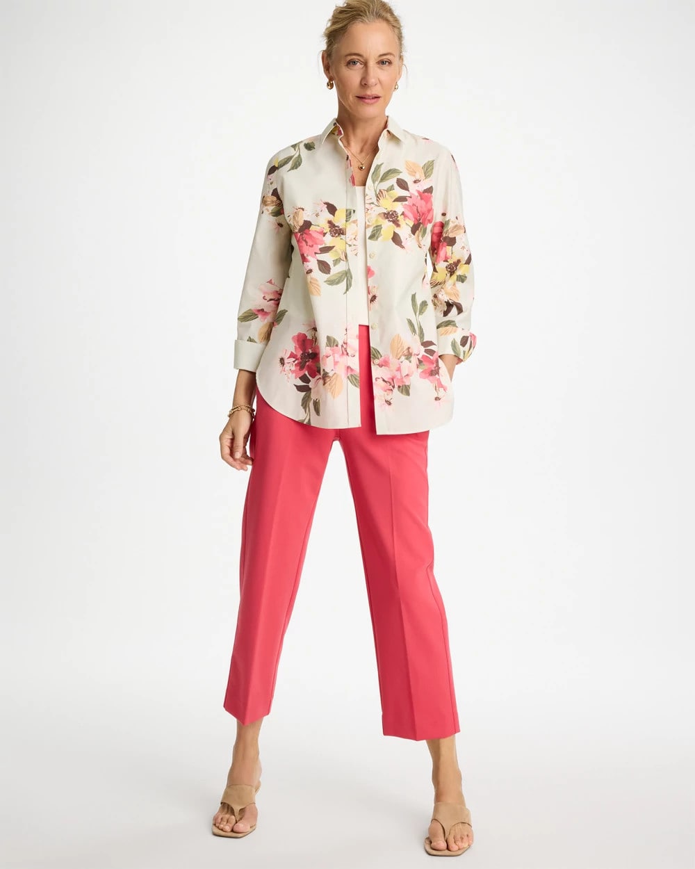 Chico's Recommended - No Iron™ Printed Stretch Shirt Hot Honeysuckle