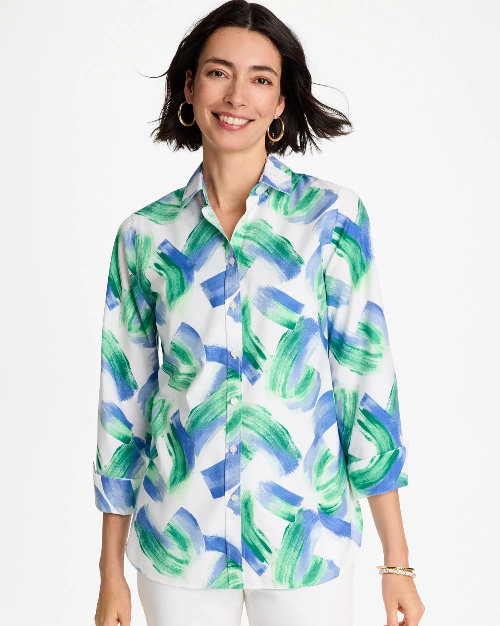 Chico's Recommended - No Iron™ Printed Stretch Shirt Amparo Blue