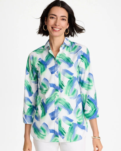 Chico's Recommended - No Iron™ Printed Stretch Shirt Amparo Blue