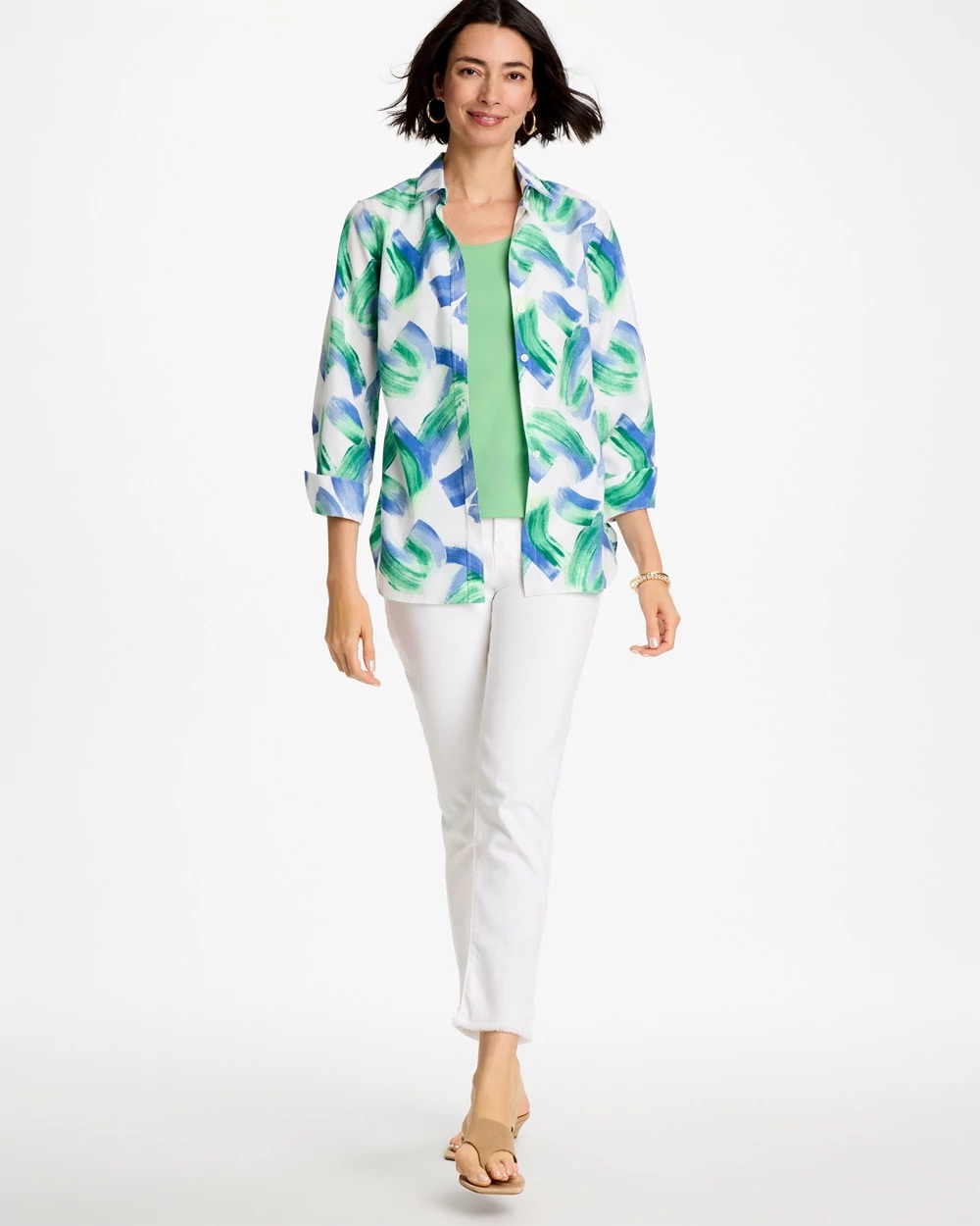 Chico's Recommended - No Iron™ Printed Stretch Shirt Amparo Blue