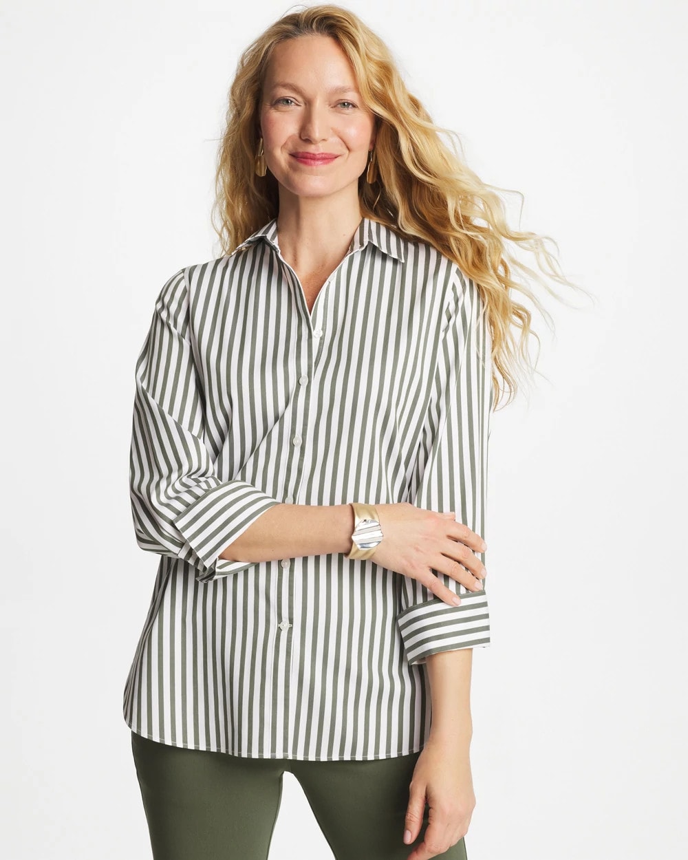 Chico's Featured - No Iron™ Stretch Striped Shirt Kelp Forest