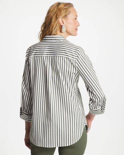 Chico's Featured - No Iron™ Stretch Striped Shirt Kelp Forest