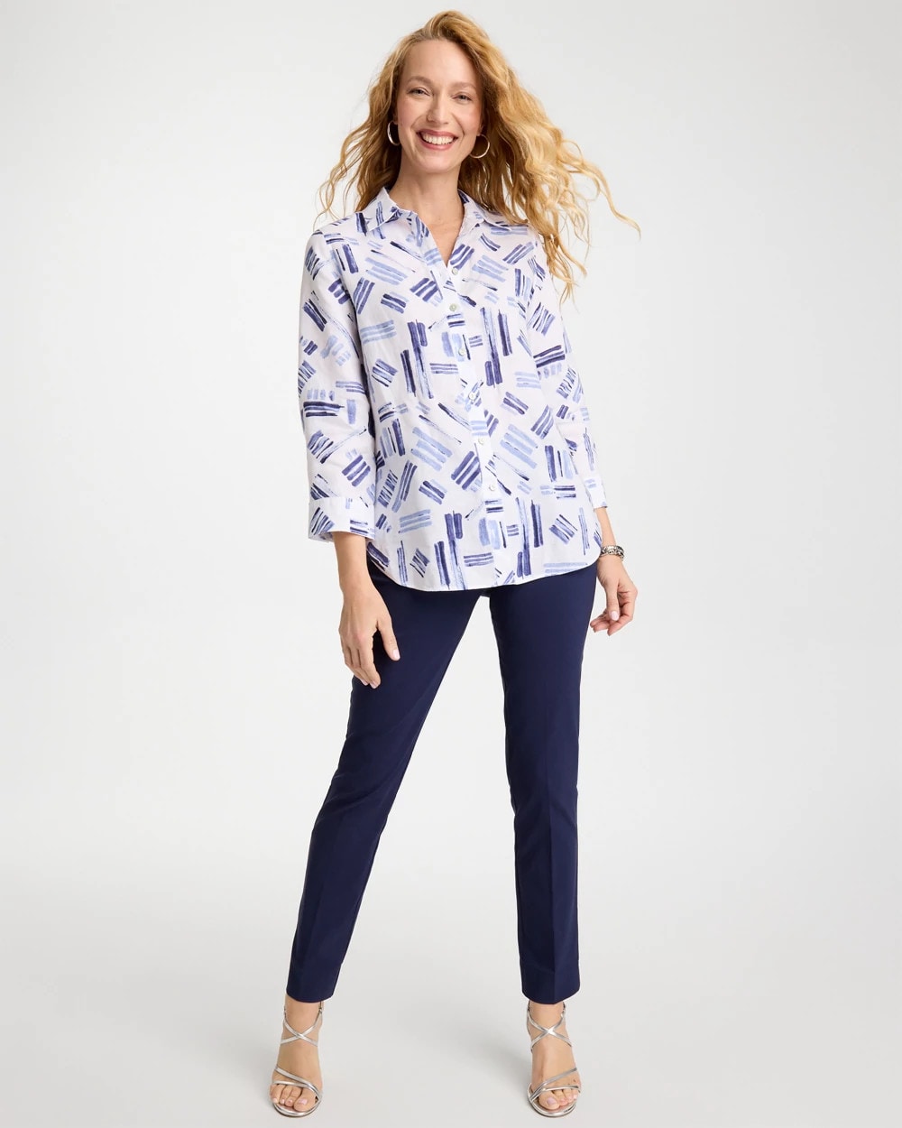 Chico's Essential - No Iron™ Printed Linen Shirt Amparo Blue